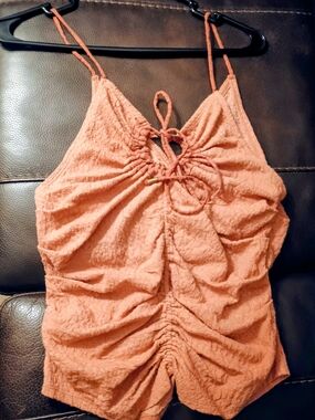 Free People Peach Textured Ruched Tank Top